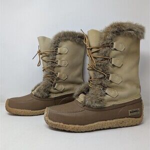 VTG Sorel Nanook Leather Insulated Winter Boots Women Size 10 Faux Fur Trim EUC